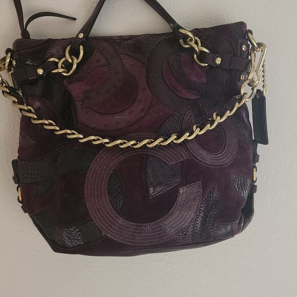 Coach Inlaid C Brooke Purple Leather Suede Medium Hobo Tote Bag Purse -Rare - Picture 6 of 9